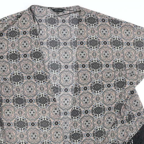 New Look Womens Black Geometric Polyester Kimono Blouse Size 10 V-Neck