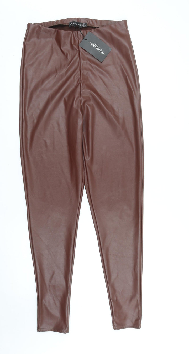 PRETTYLITTLETHING Womens Brown Polyester Trousers Size 10 Regular
