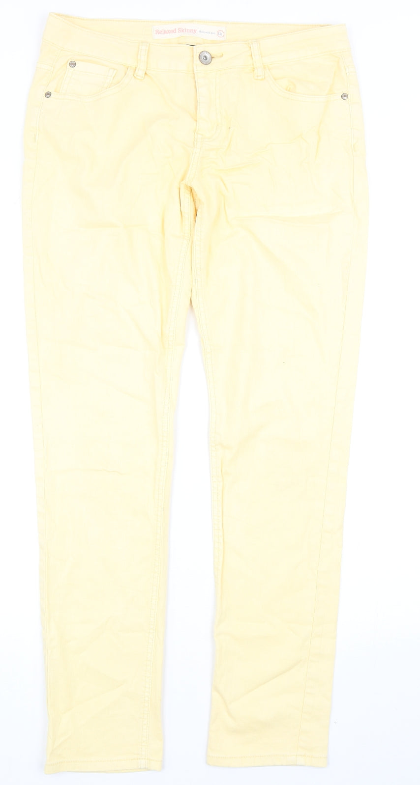NEXT Womens Yellow Cotton Skinny Jeans Size 12 Relaxed Zip