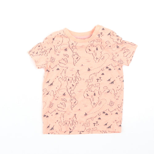 F&F Boys Orange Geometric Cotton Basic T-Shirt Size 9-12 Months Round Neck Snap - Dinosaur map