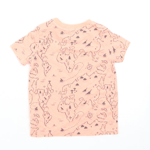 F&F Boys Orange Geometric Cotton Basic T-Shirt Size 9-12 Months Round Neck Snap - Dinosaur map