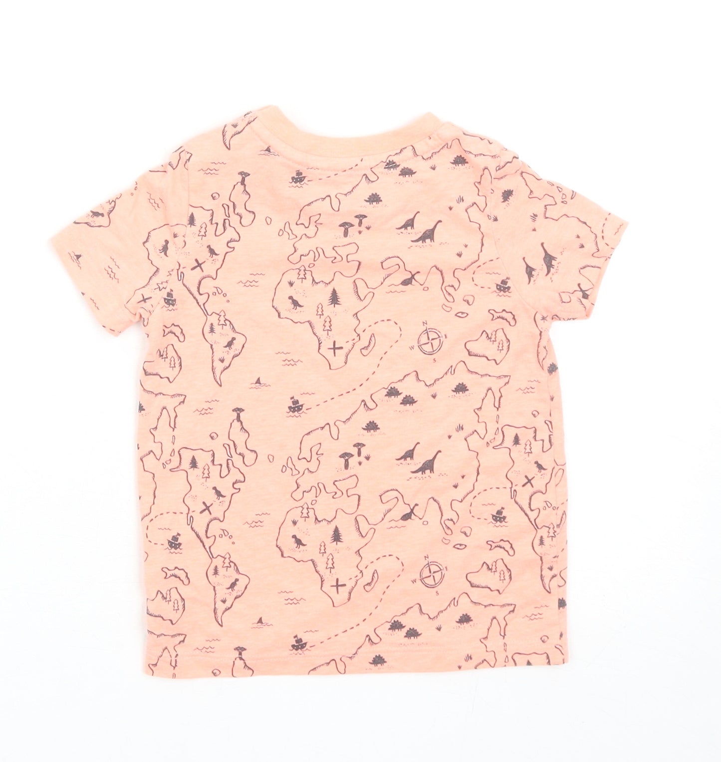 F&F Boys Orange Geometric Cotton Basic T-Shirt Size 9-12 Months Round Neck Snap - Dinosaur map