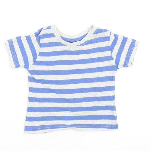 Primark Boys Blue Striped Cotton Basic T-Shirt Size 9-12 Months Round Neck Pullover