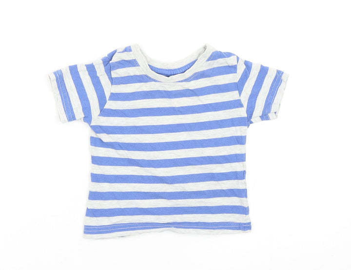 Primark Boys Blue Striped Cotton Basic T-Shirt Size 9-12 Months Round Neck Pullover