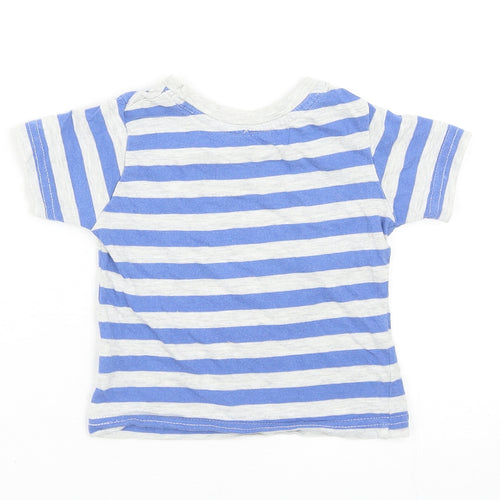 Primark Boys Blue Striped Cotton Basic T-Shirt Size 9-12 Months Round Neck Pullover