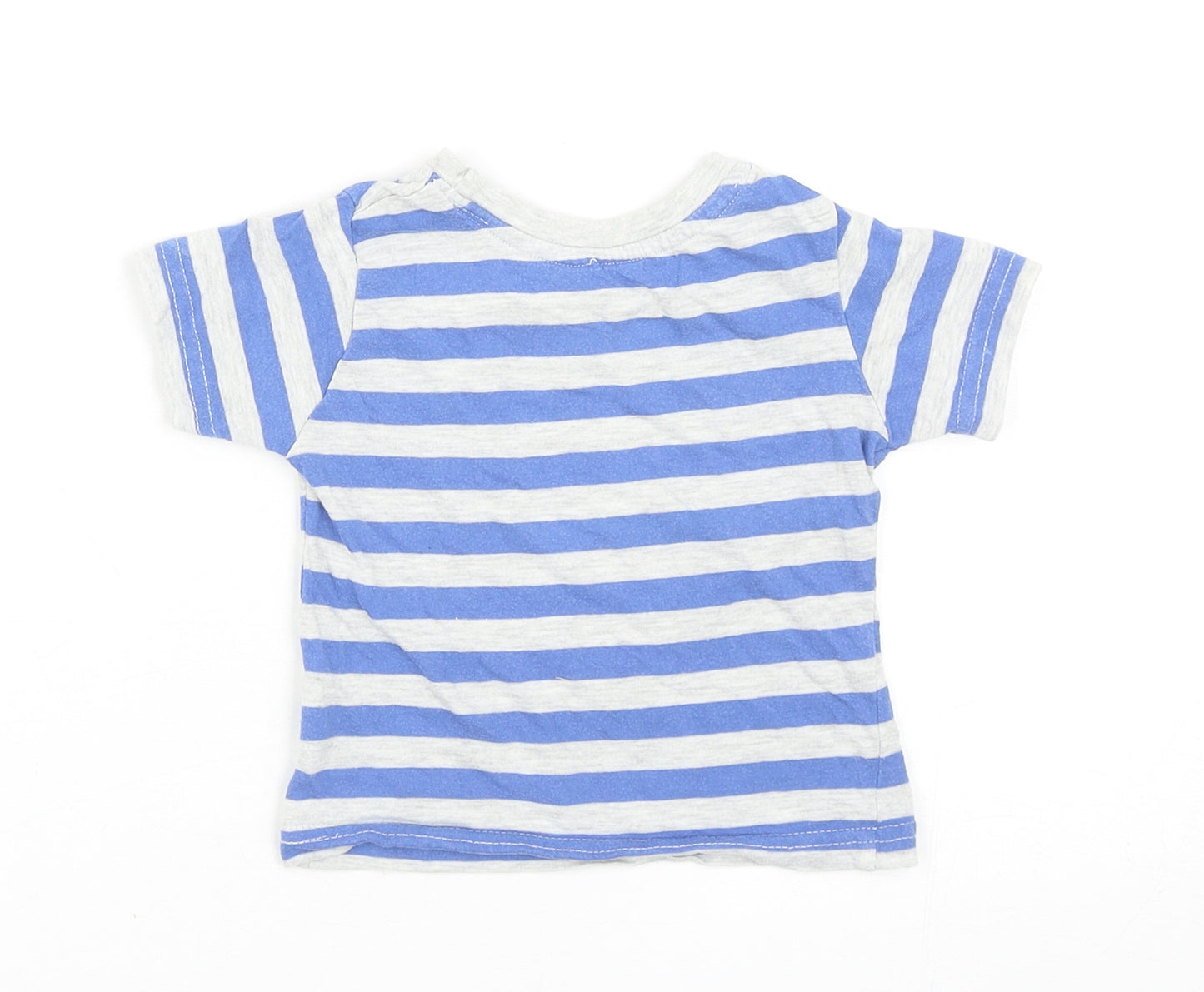 Primark Boys Blue Striped Cotton Basic T-Shirt Size 9-12 Months Round Neck Pullover