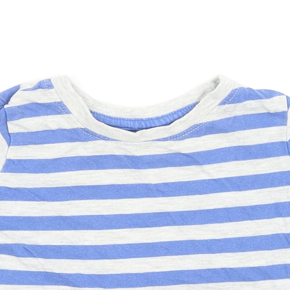 Primark Boys Blue Striped Cotton Basic T-Shirt Size 9-12 Months Round Neck Pullover