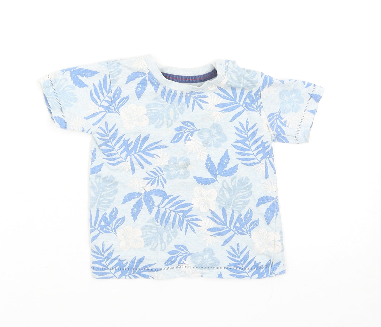 George Boys Blue Geometric Cotton Basic T-Shirt Size 9-12 Months Round Neck Snap