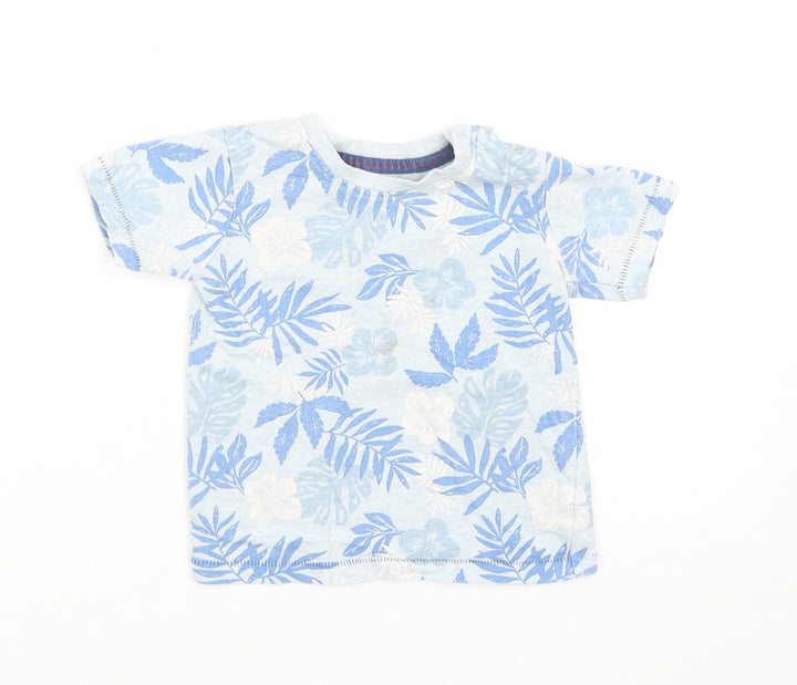 George Boys Blue Geometric Cotton Basic T-Shirt Size 9-12 Months Round Neck Snap
