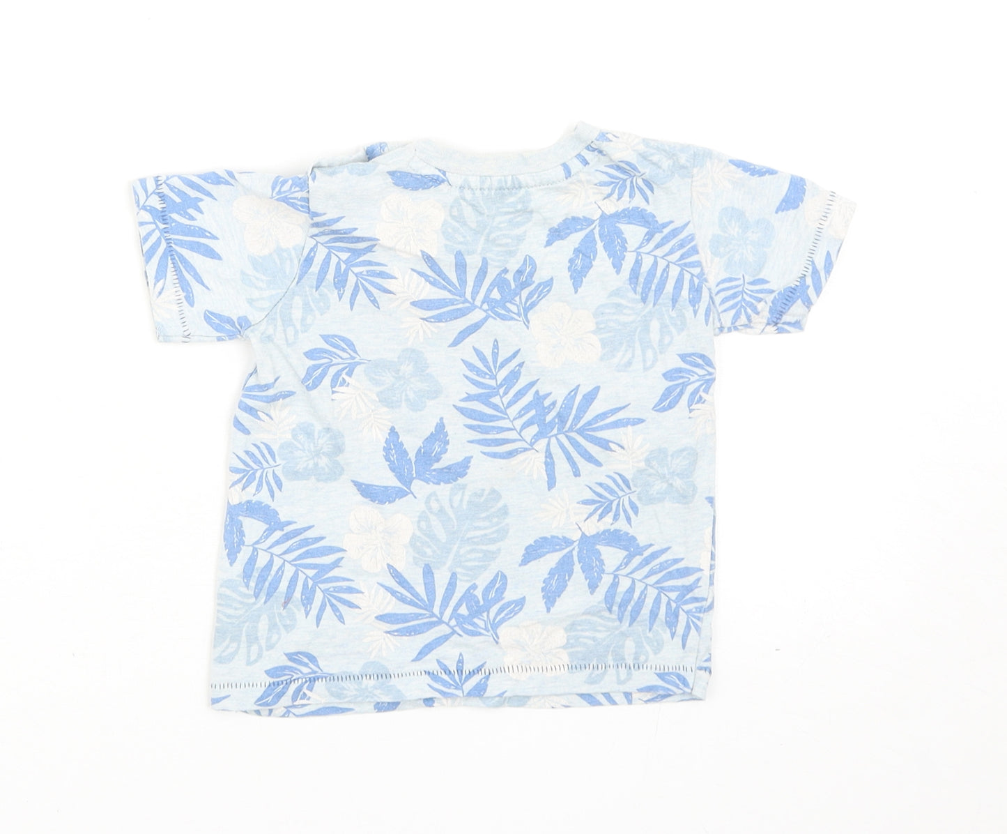 George Boys Blue Geometric Cotton Basic T-Shirt Size 9-12 Months Round Neck Snap