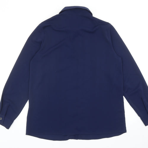 MissLook Womens Blue Polyester Basic Button-Up Size M Collared - Flower Detail