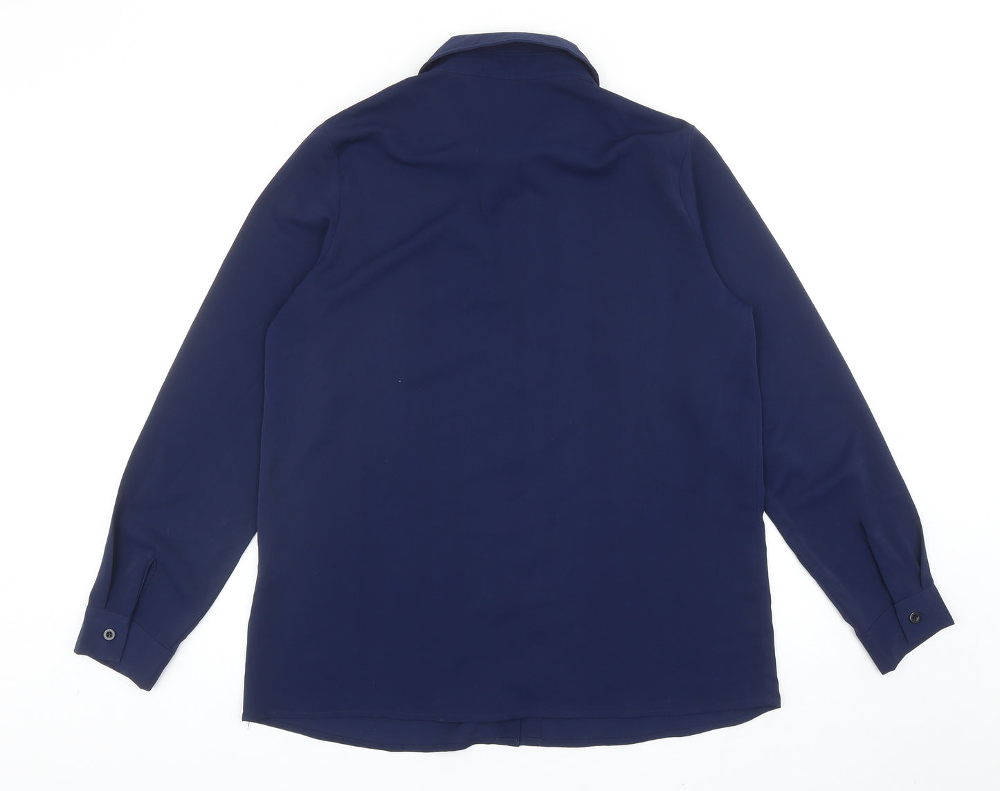 MissLook Womens Blue Polyester Basic Button-Up Size M Collared - Flower Detail