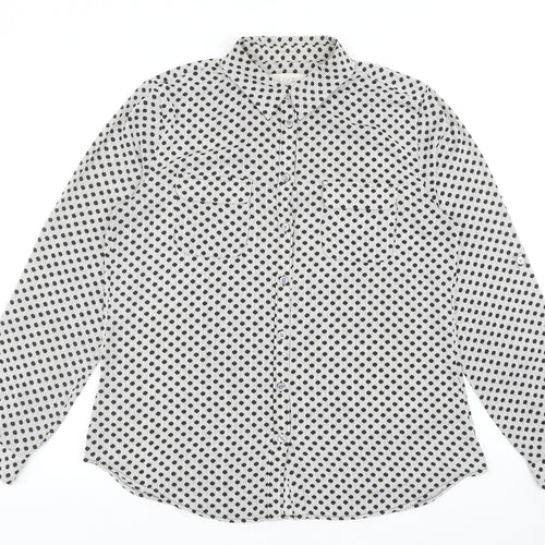 LOFT Womens Black Geometric Polyester Basic Button-Up Size M Collared