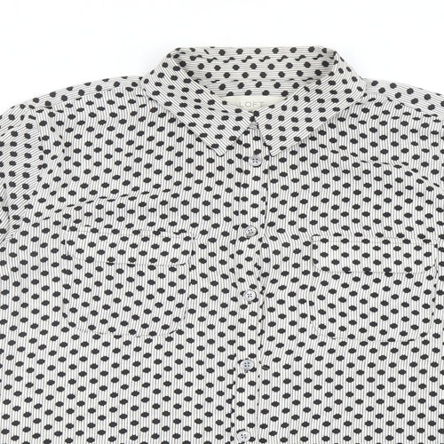 LOFT Womens Black Geometric Polyester Basic Button-Up Size M Collared