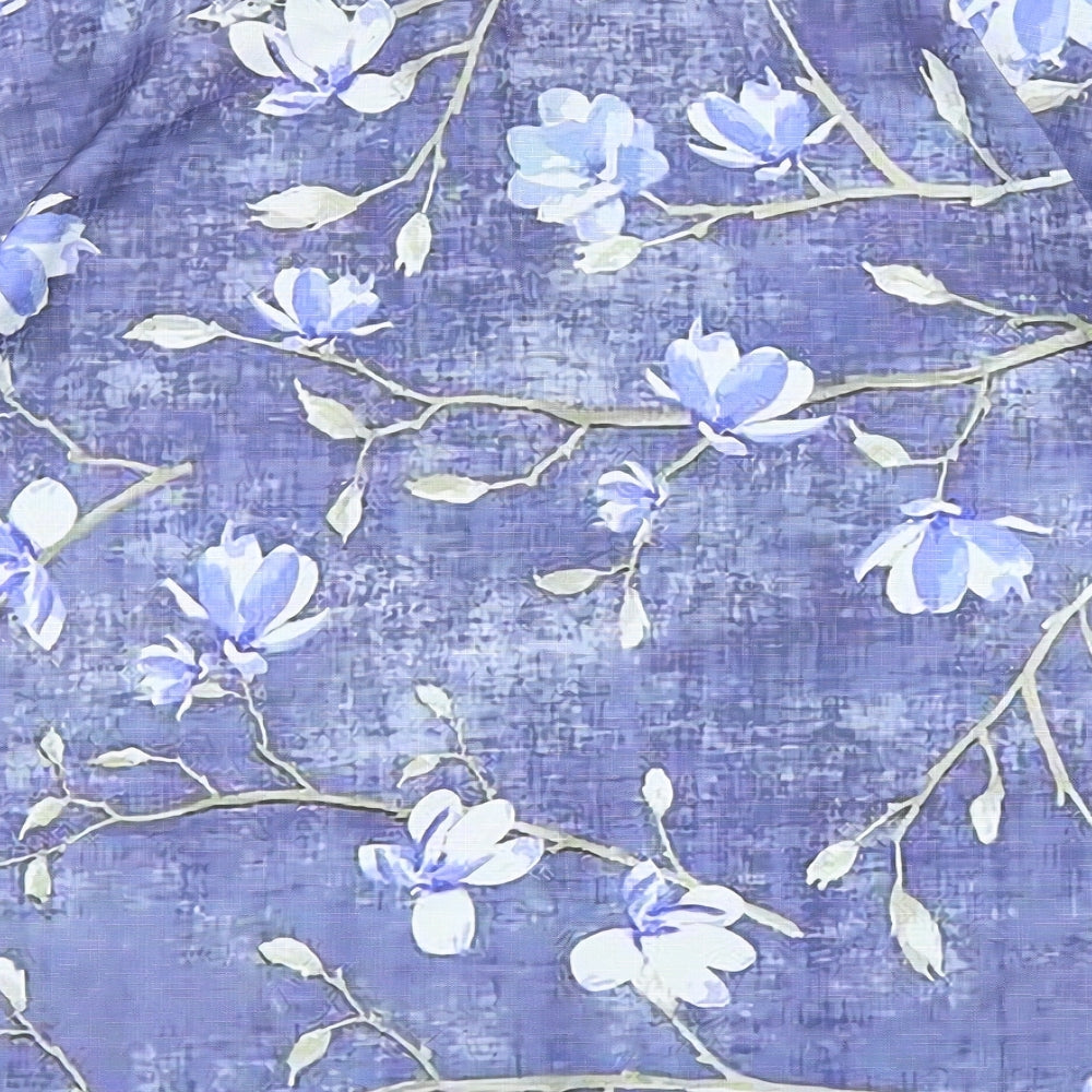 Preworn Womens Blue Floral Polyester Basic Blouse Size L Round Neck