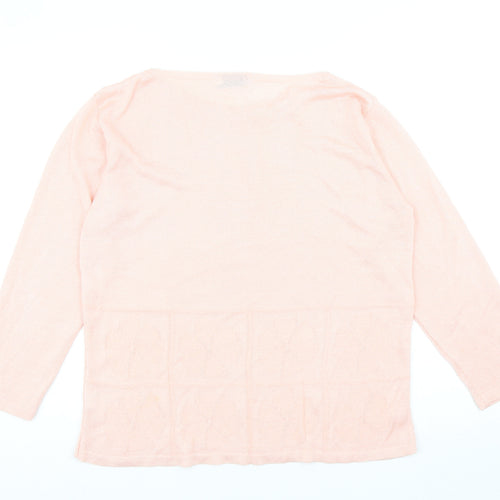 BASSINI Womens Pink Boat Neck Acrylic Pullover Jumper Size L