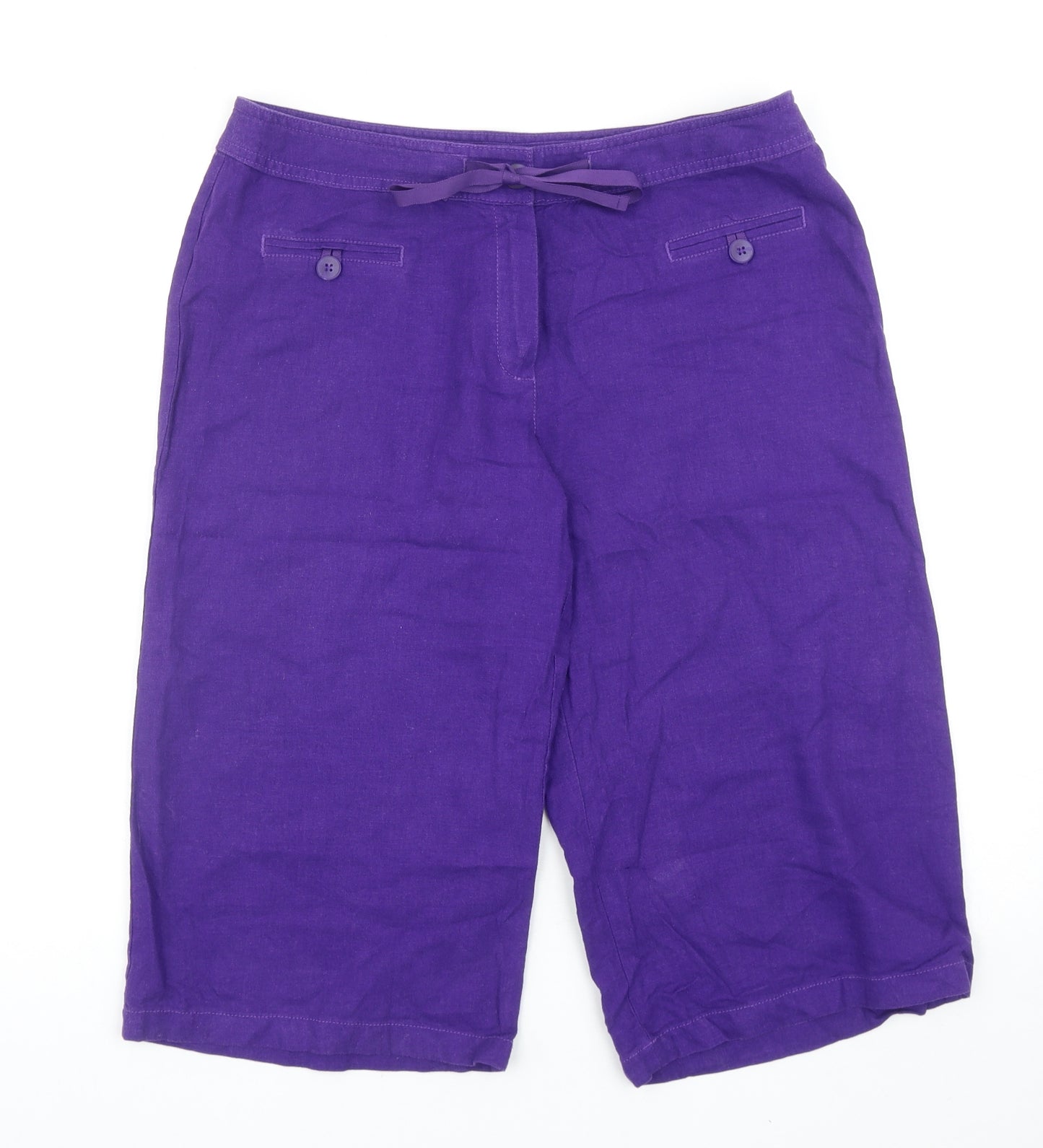 Marks and Spencer Womens Purple Linen Chino Shorts Size 14 Regular Zip