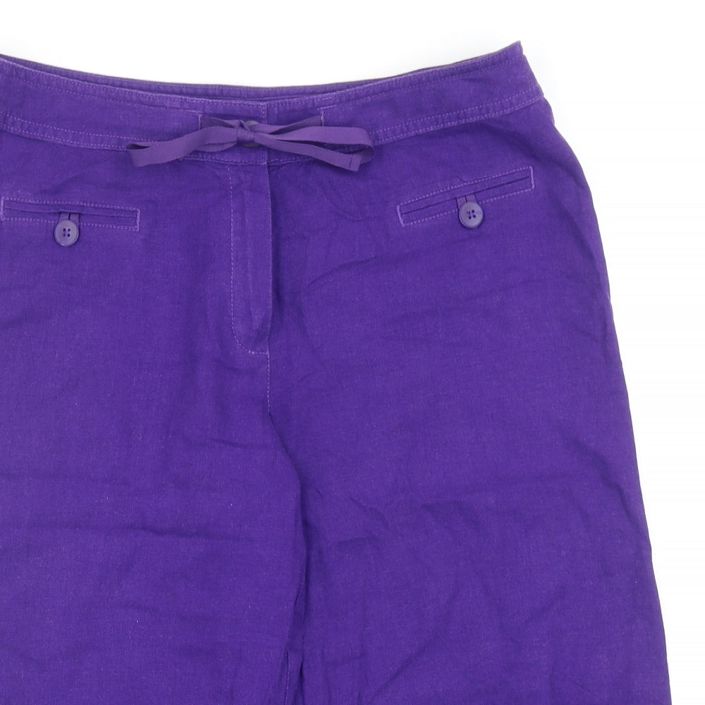 Marks and Spencer Womens Purple Linen Chino Shorts Size 14 Regular Zip
