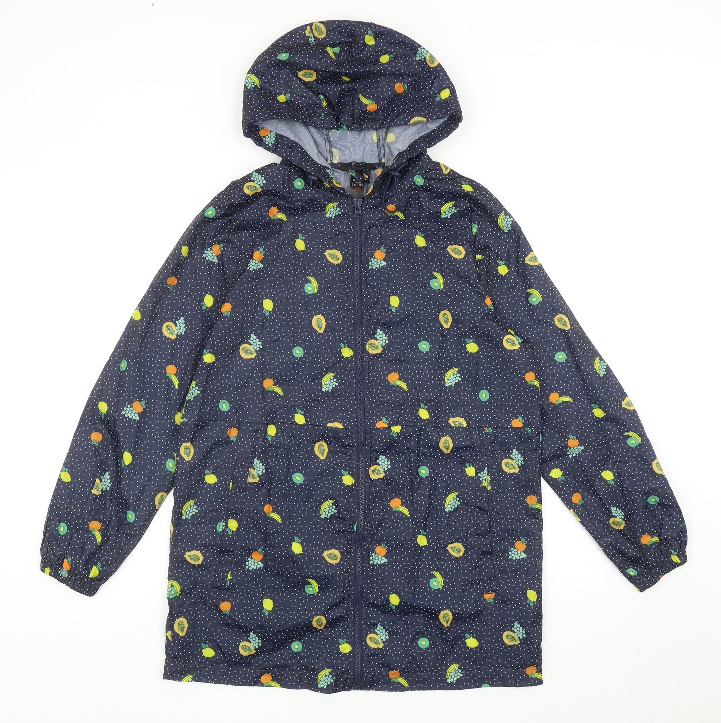 George Womens Blue Geometric Rain Coat Coat Size 10 Zip