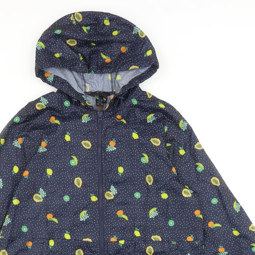 George Womens Blue Geometric Rain Coat Coat Size 10 Zip