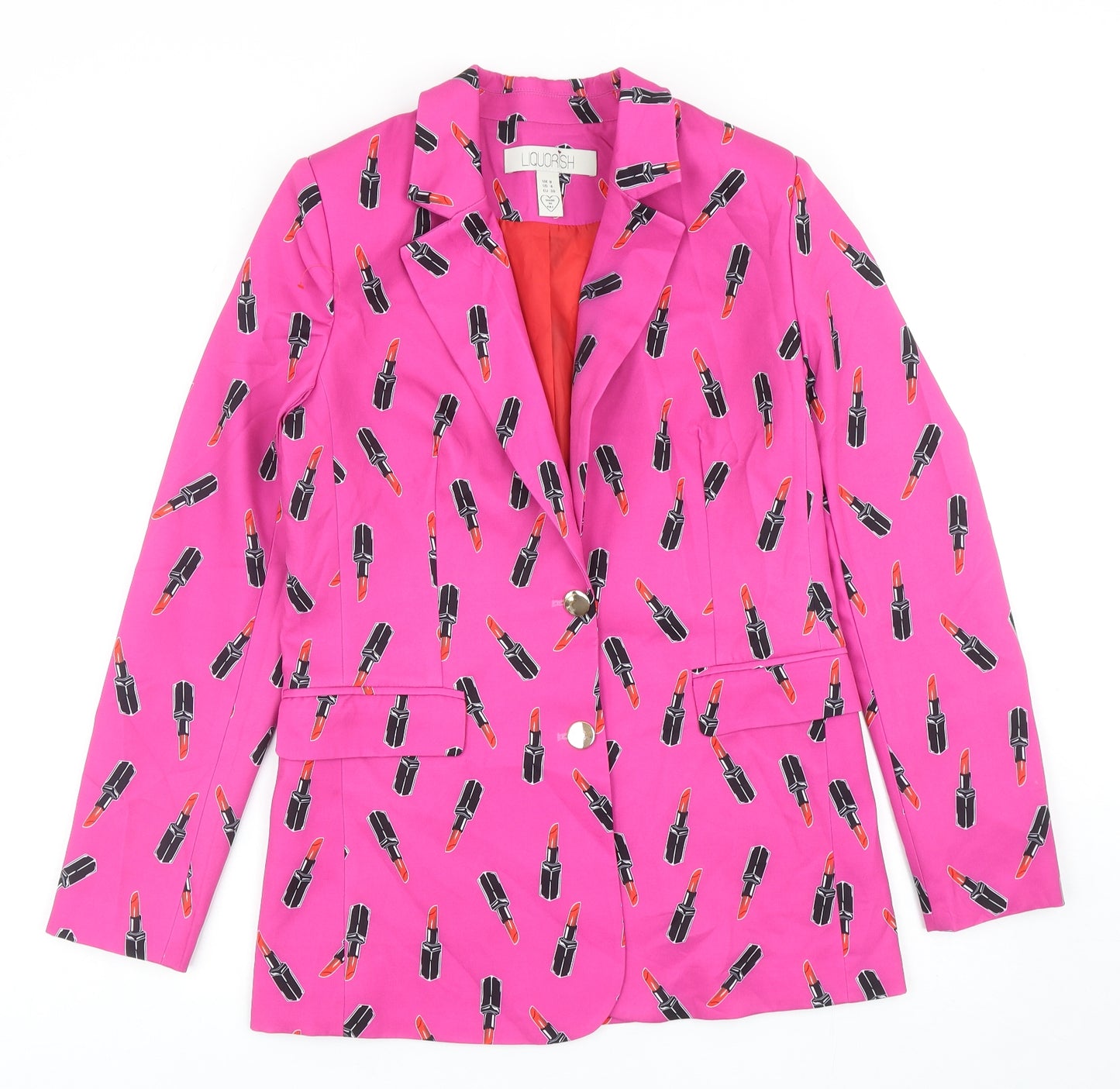 Liquorish Womens Pink Geometric Polyester Jacket Blazer Size 8 - Lipstick