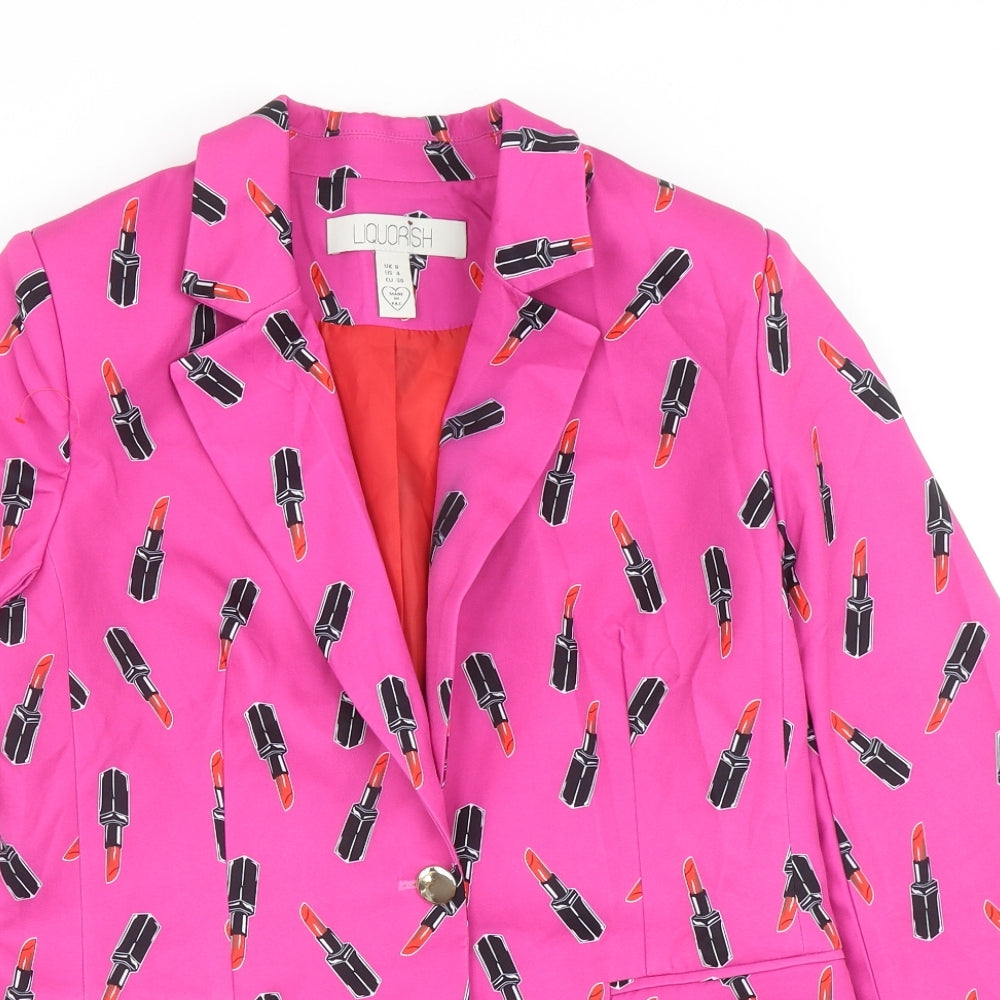Liquorish Womens Pink Geometric Polyester Jacket Blazer Size 8 - Lipstick