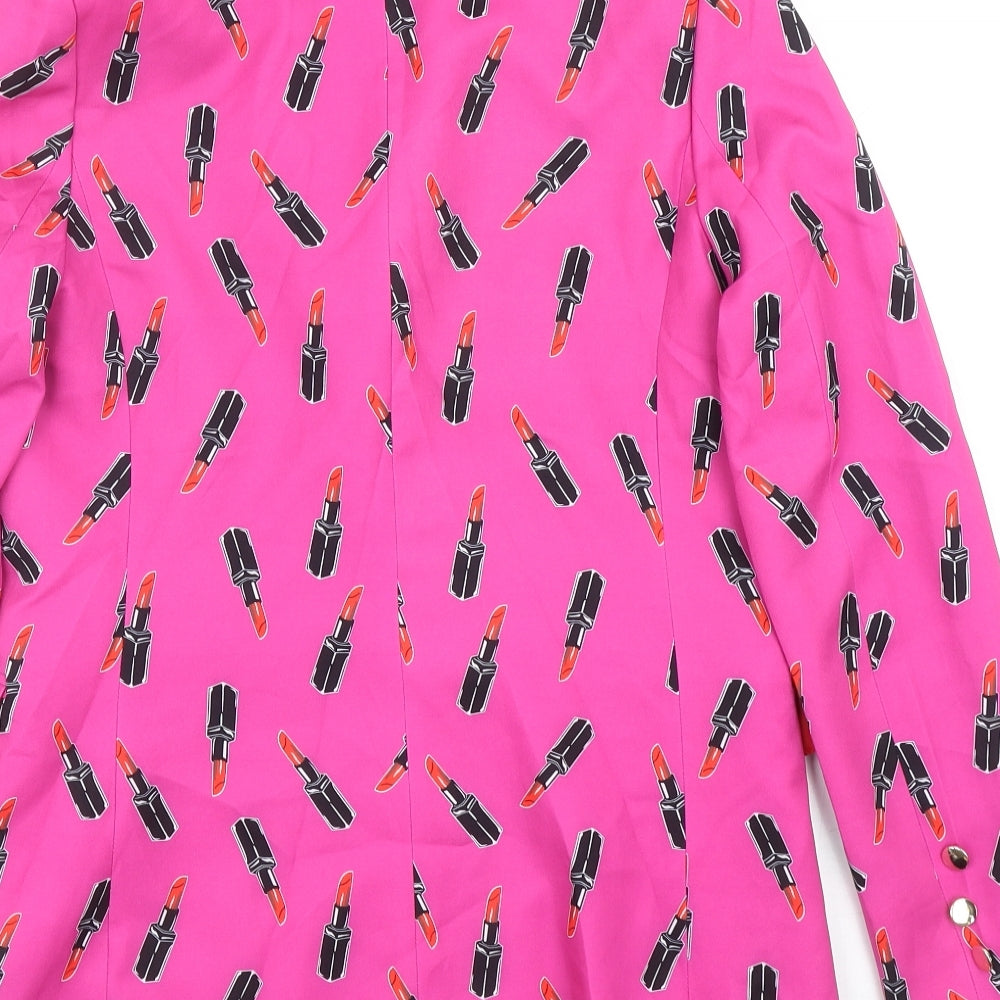 Liquorish Womens Pink Geometric Polyester Jacket Blazer Size 8 - Lipstick