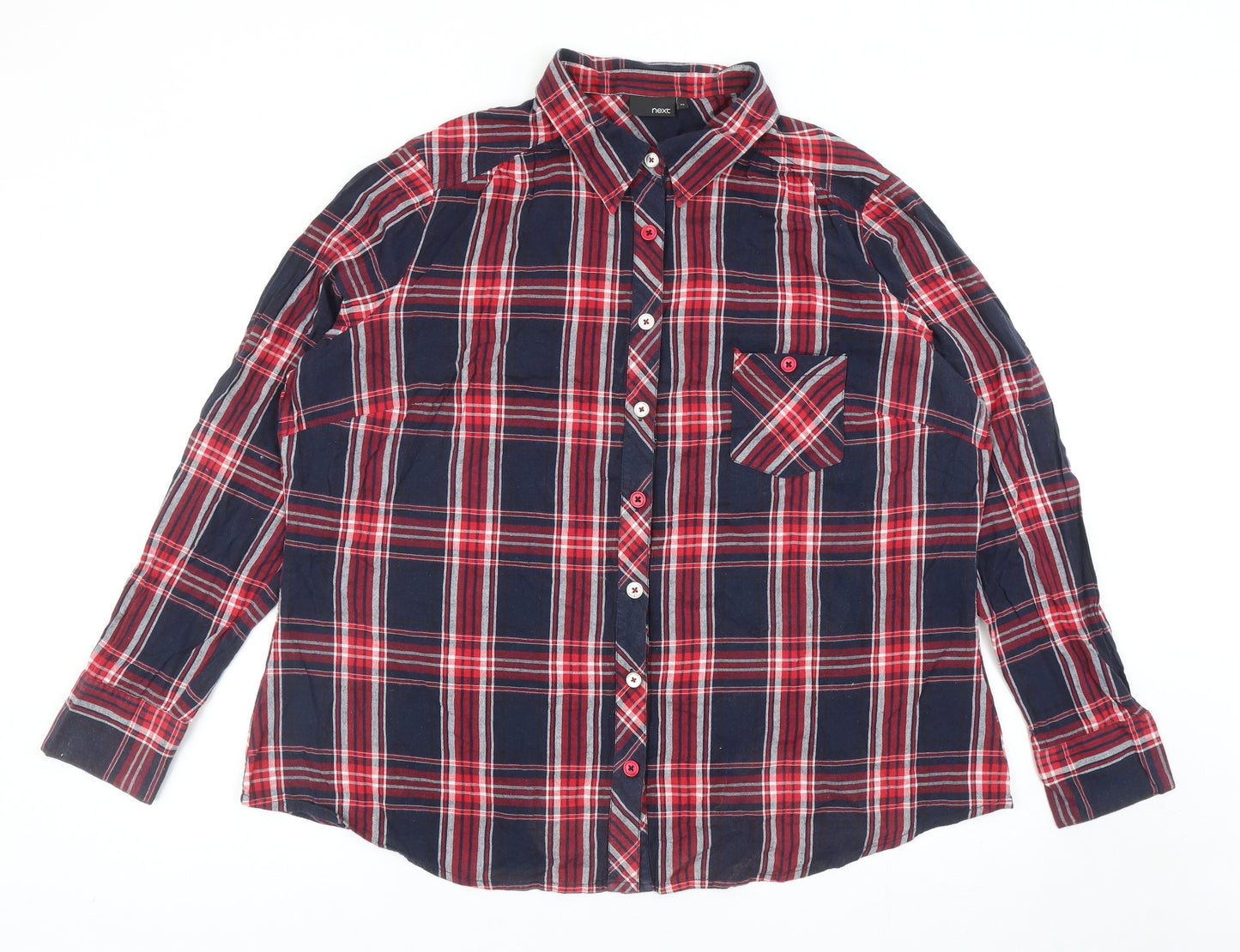 NEXT Womens Blue Plaid Cotton Basic Button-Up Size 24 Collared