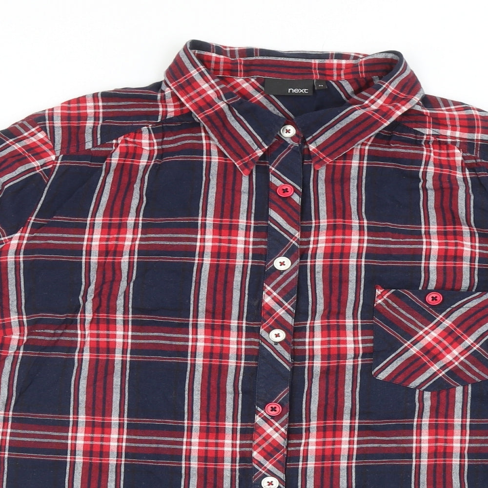 NEXT Womens Blue Plaid Cotton Basic Button-Up Size 24 Collared