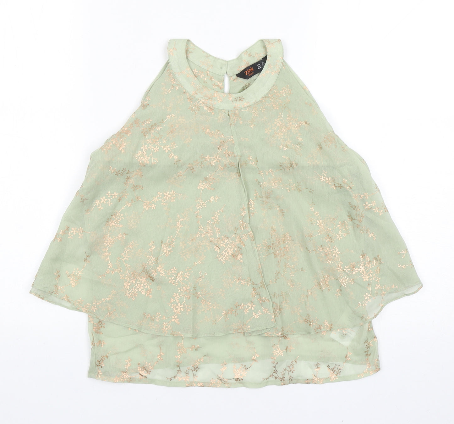 Zink Womens Green Floral Polyester Basic Blouse Size 6 Round Neck