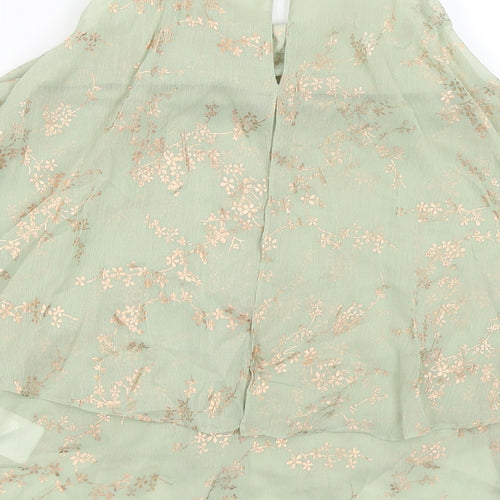 Zink Womens Green Floral Polyester Basic Blouse Size 6 Round Neck