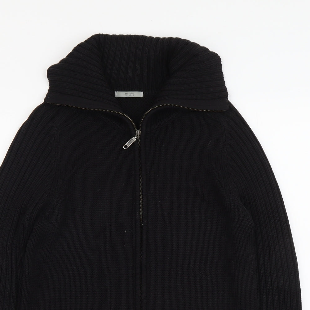 Marks and Spencer Womens Black Collared Acrylic Full Zip Jumper Size 14