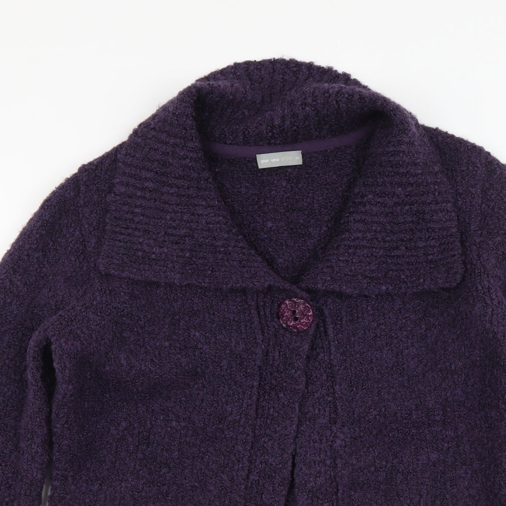 Per Una Womens Purple Collared Acrylic Cardigan Jumper Size M
