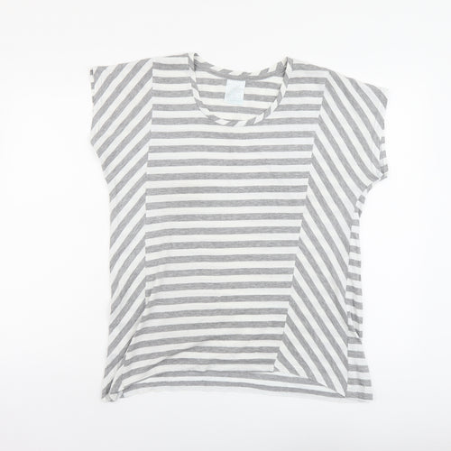 Being Casual Womens Grey Striped Cotton Basic T-Shirt Size 12 Round Neck