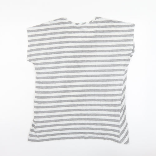 Being Casual Womens Grey Striped Cotton Basic T-Shirt Size 12 Round Neck