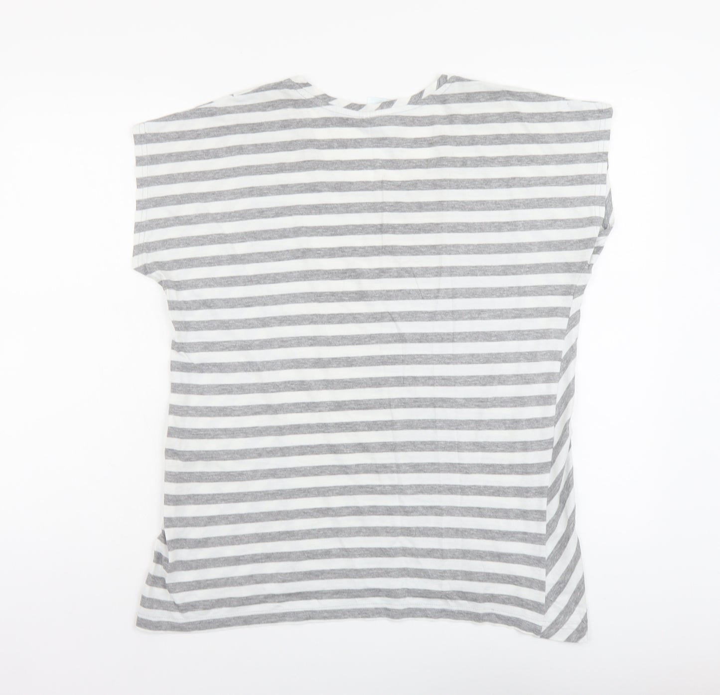 Being Casual Womens Grey Striped Cotton Basic T-Shirt Size 12 Round Neck