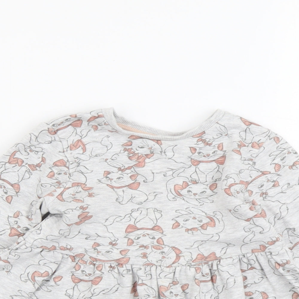 George Girls Grey Geometric Cotton Basic T-Shirt Size 2-3 Years Round Neck Pullover - Aristocats
