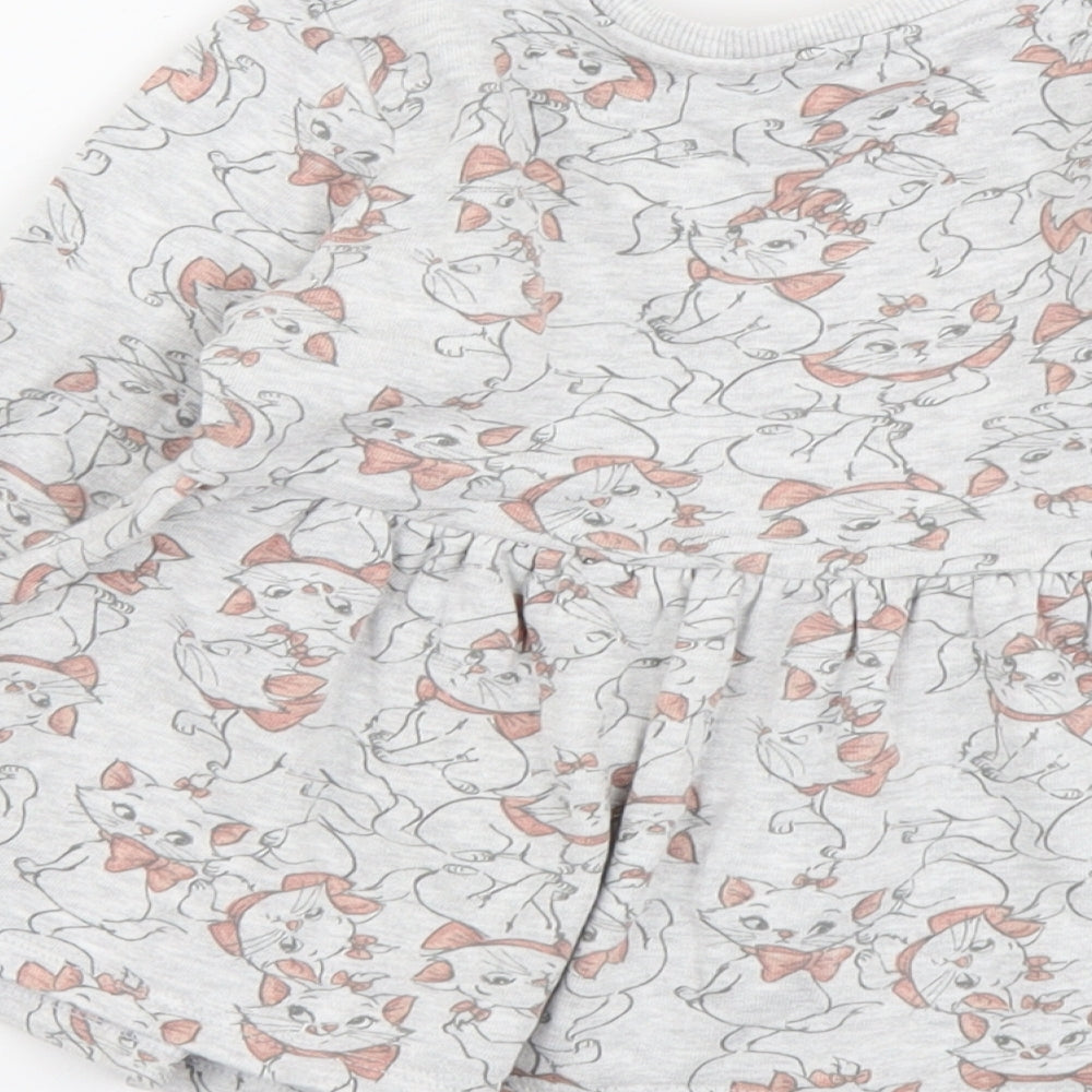 George Girls Grey Geometric Cotton Basic T-Shirt Size 2-3 Years Round Neck Pullover - Aristocats