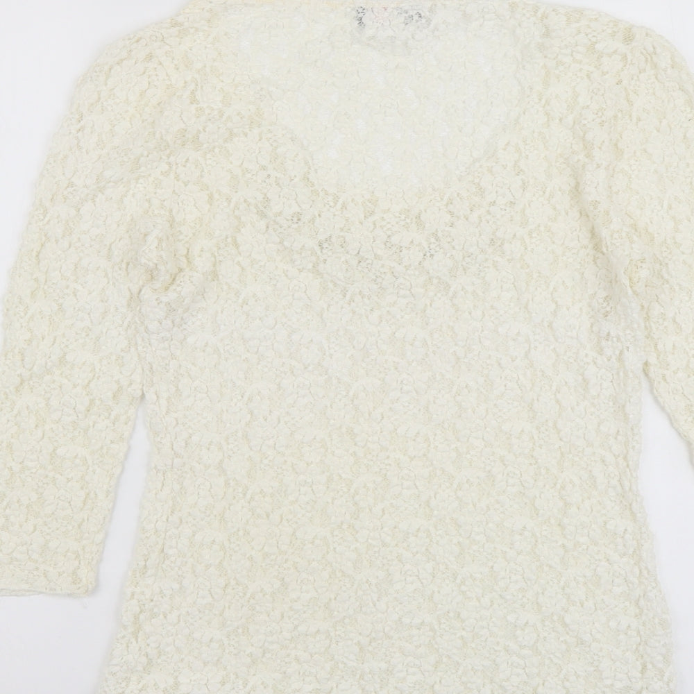 Per Una Womens Ivory Geometric Polyester Basic Blouse Size 12 Scoop Neck