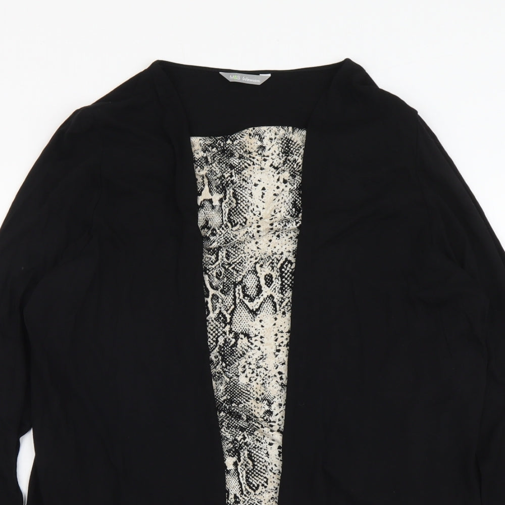 Marks and Spencer Womens Black Animal Print Viscose Basic Blouse Size 14 Round Neck - Snakeskin Pattern