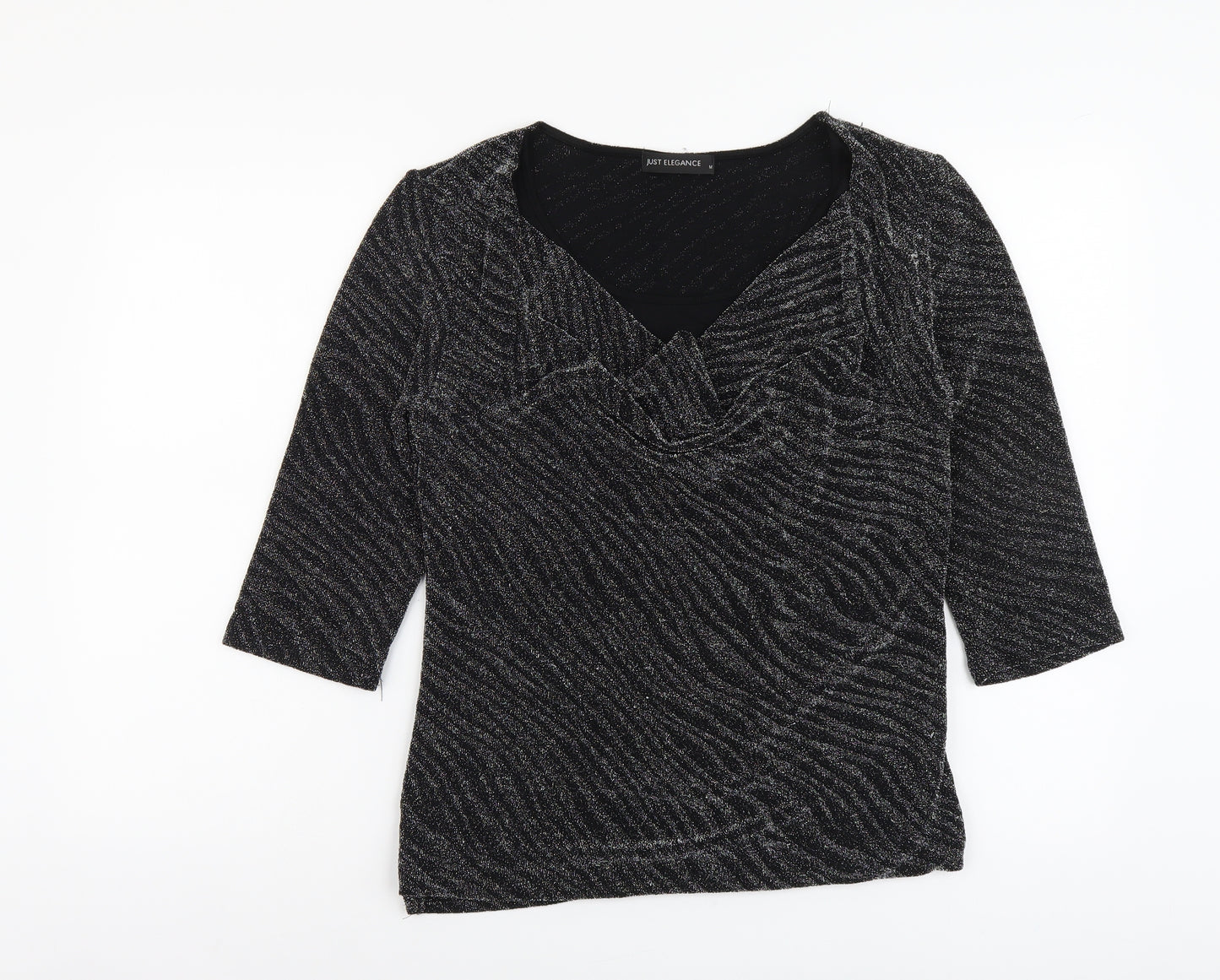 Just Elegance Womens Silver Geometric Nylon Basic Blouse Size M V-Neck