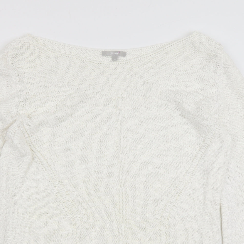 Per Una Womens White Boat Neck Acrylic Pullover Jumper Size 14