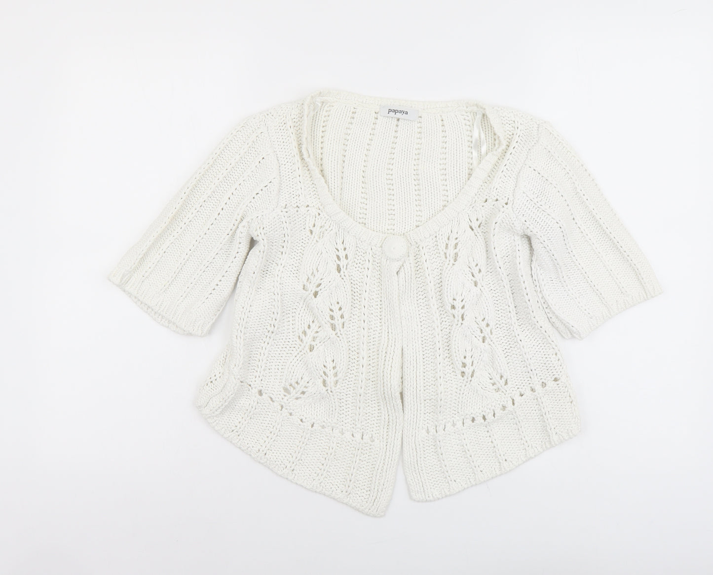 Papaya Womens White Scoop Neck Cotton Cardigan Jumper Size 10