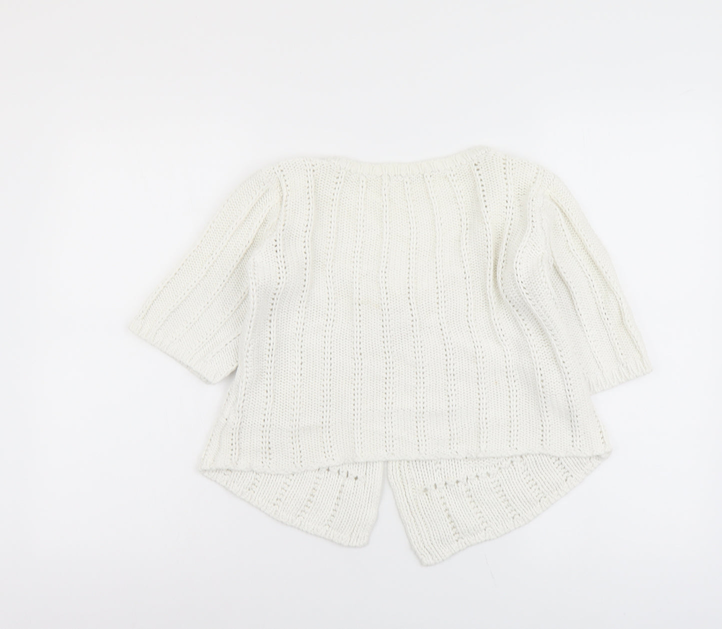 Papaya Womens White Scoop Neck Cotton Cardigan Jumper Size 10