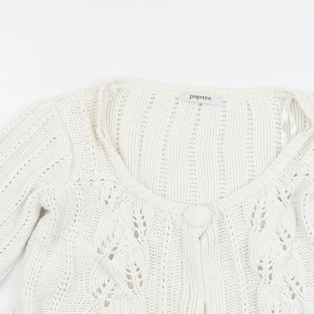 Papaya Womens White Scoop Neck Cotton Cardigan Jumper Size 10