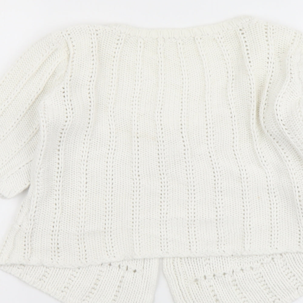 Papaya Womens White Scoop Neck Cotton Cardigan Jumper Size 10