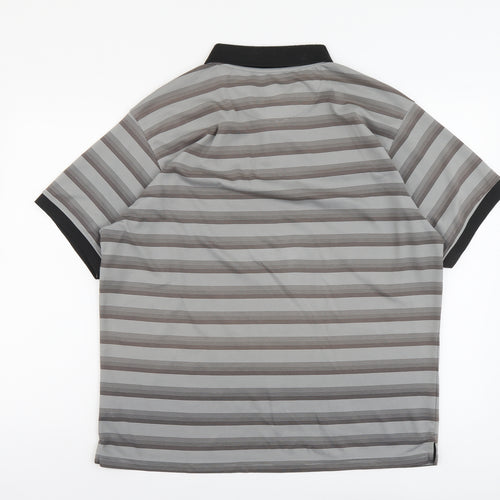 Skopes Mens Grey Striped Polyester Polo Size XL Collared Button