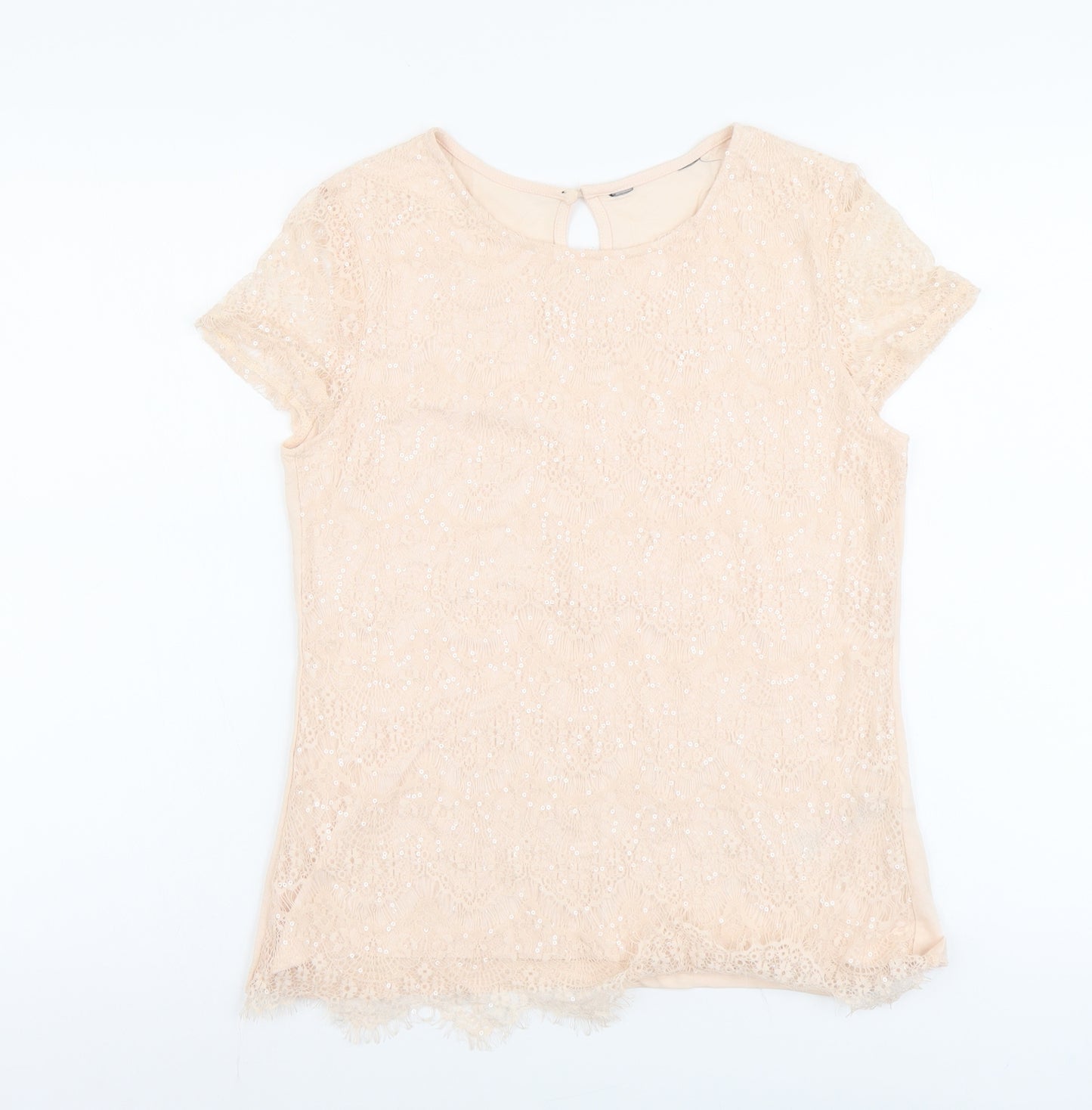 Dorothy Perkins Womens Pink Polyamide Basic T-Shirt Size 12 Scoop Neck