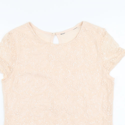 Dorothy Perkins Womens Pink Polyamide Basic T-Shirt Size 12 Scoop Neck