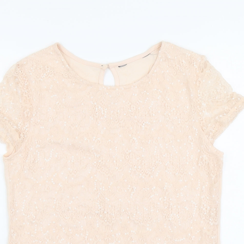 Dorothy Perkins Womens Pink Polyamide Basic T-Shirt Size 12 Scoop Neck